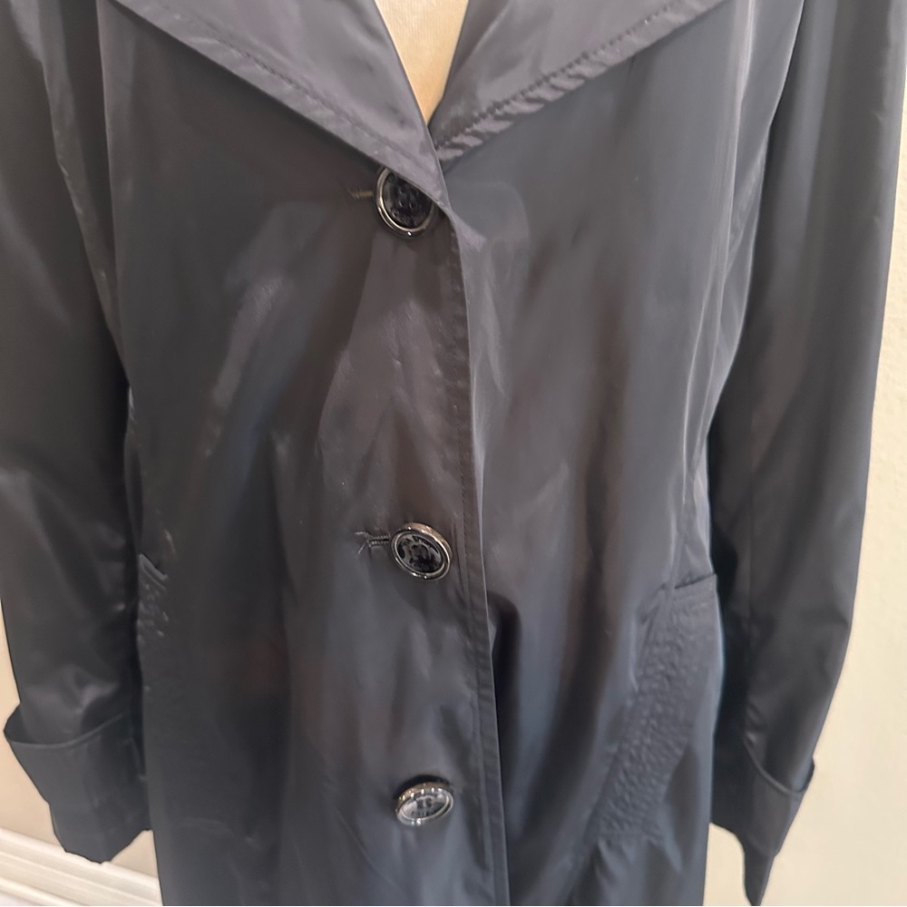 Via Spiga Women's Black Trench Coat Water Resistant raincoat Large - Picture 7 of 15